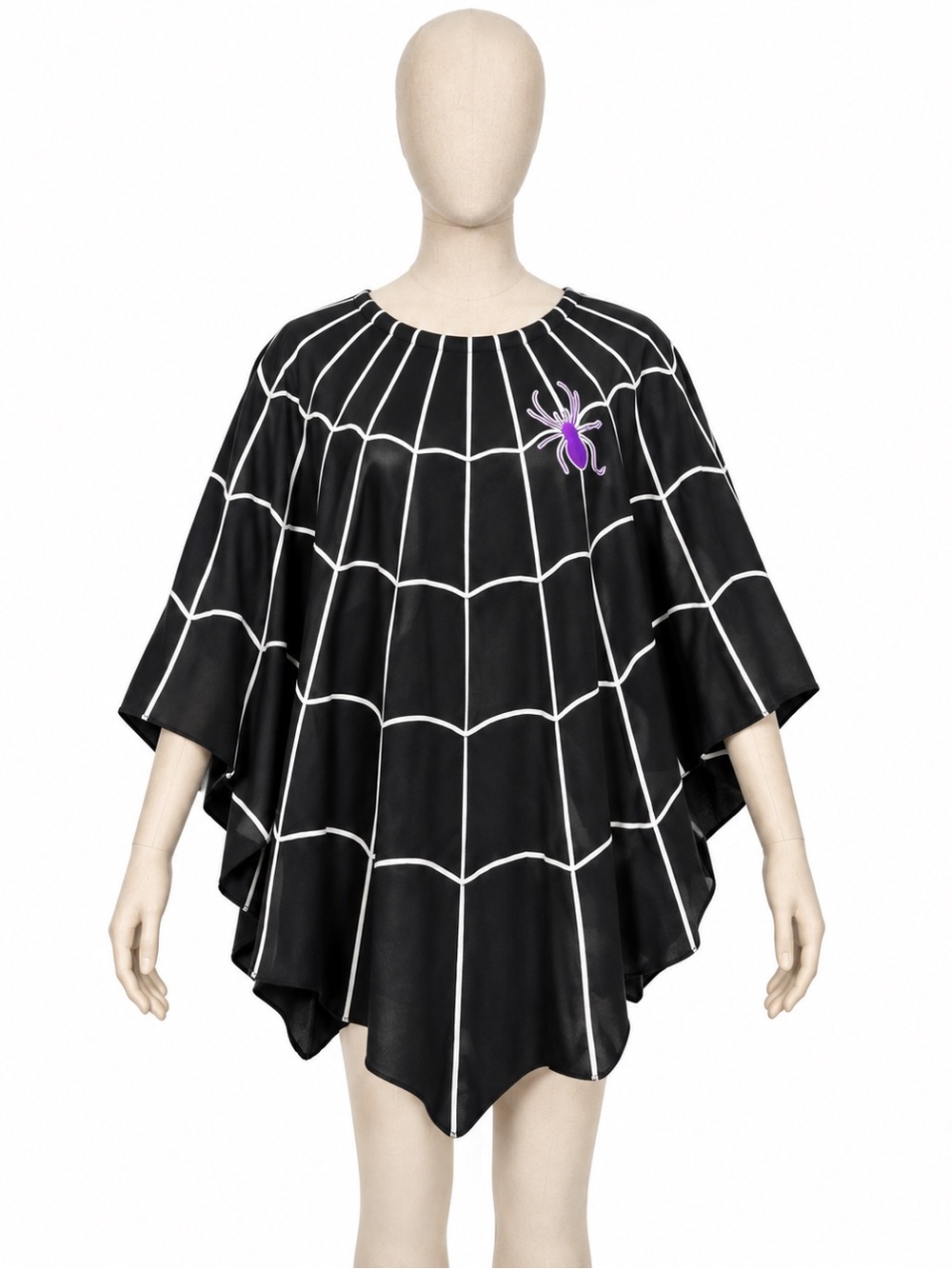 Fleece Spider Web Cape Poncho Halloween Costume Goth Witch Cosplay Warm Easy